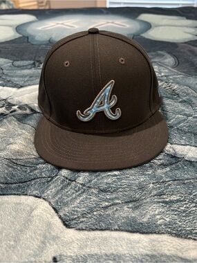 New Era Black Cap with Light Blue Atlanta 'A' Logo